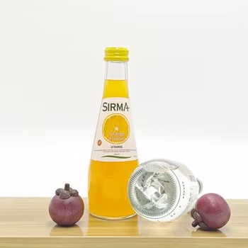 Wholesale 250ml 330ml Clear Glass Bottles Round Shape with Aluminum Lid & Screw Cap for Mineral Soda Water Crown Screen Printing