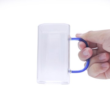 Borosilicate Color Handle Square Shape Modern Summer Drinking Glass Cup for Juice Cold Drinks Milk Mug