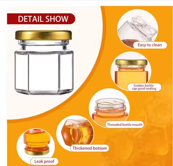 Mini Hexagon Glass Honey Jars 1.5 oz Party Favors with Di...